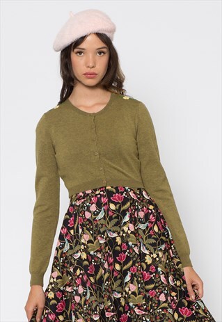 GREEN FLORAL EMBROIDERY CARDIGAN