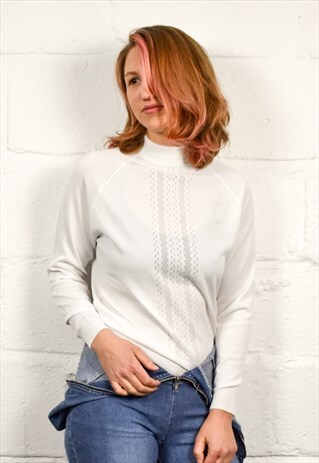 VINTAGE 70S WHITE HIGH NECK JUMPER