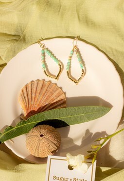 Turquoise Beaded Tear Drop Dangle Earrings
