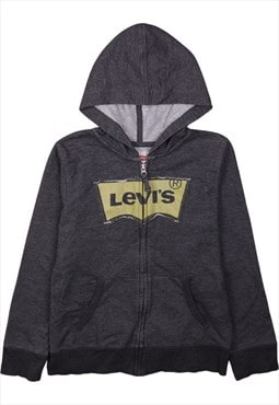 Vintage 90's Levi's Hoodie Spellout Full Zip Up Grey Medium