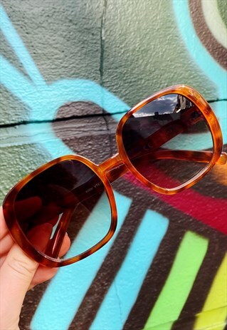 VINTAGE INSPIRED SUNGLASSES BIG SQUARE SHAPE BROWN LEOPARD
