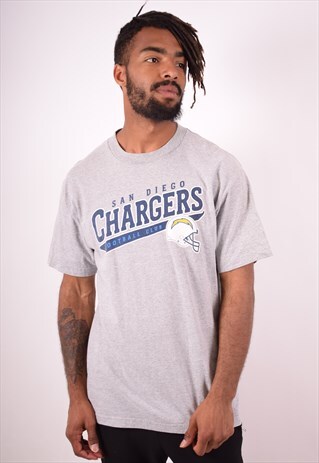 REEBOK MENS VINTAGE CHARGERS T-SHIRT TOP LARGE GREY 90S