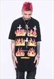 Burning cross t-shirt graffiti flame top grunge tee black