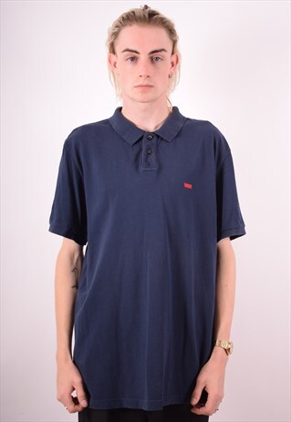 LEVI'S MENS VINTAGE POLO SHIRT XXL NAVY BLUE 90S