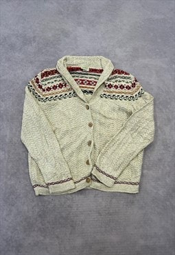 Vintage Knitted Cardigan Abstract Patterned Chunky Knit