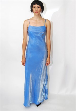 SPAGHETTI STRAP GOWN (S) VINTAGE 80S SHARKSKIN PROM DRESS