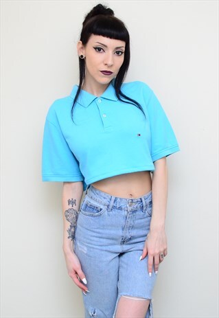 00'S RETRO BLUE REWORKED CROPPED TOMMY HILFIGER SHIRT