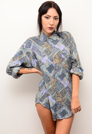 VINTAGE 90'S BATIK INDIE FOLK PATTERNED OVERSIZED SHIRT