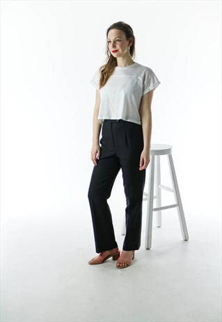 PLEATED BLACK PANTS / HIGH WAISTED BOOTCUT PANTS