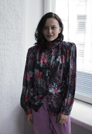 VINTAGE 90'S MULTI COLOUR PATTERNED BUTTON UP BLOUSE