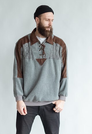 VINTAGE 70S FUNKY BOHO FLEECE WITH CONTRAST COLLAR