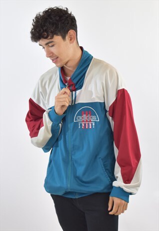 VINTAGE 90S RED GREEN ADIDAS TRACKSUIT TOP JACKET