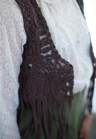 VINTAGE 70'S COTTON WOVEN BOHO VEST IN BROWN
