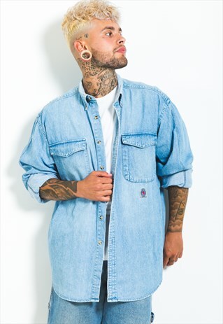 VINTAGE 80S POLO RALPH LAUREN DENIM SHIRT / S6554