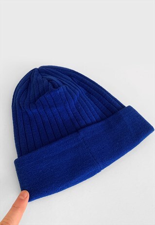 TURN UP THINSULATE LINED RIBBED BEANIE HAT - ROYAL BLUE