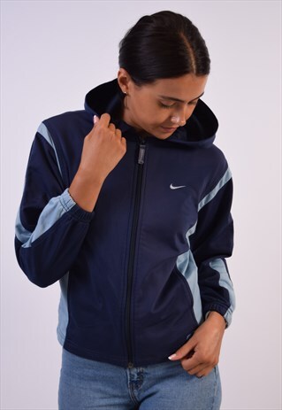 VINTAGE NIKE HOODED TRACKSUIT TOP JACKET NAVY BLUE