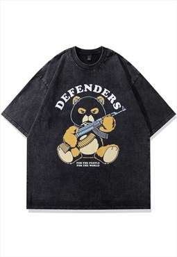 Grunge bear t-shirt angry teddy tee retro punk top acid grey