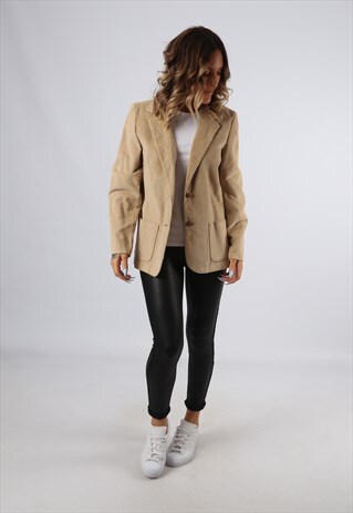CORDUROY BLAZER JACKET CORD VINTAGE UK 12 - 14 (K92N)