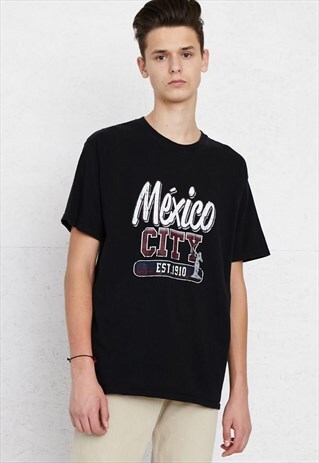 90S VINTAGE BLACK CREW NECK MEXICO CITY T-SHIRT