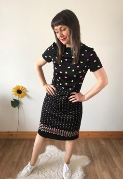 Vintage 70s Black Midi Dress 