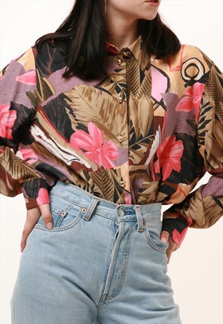 80S VINTAGE FLORAL PATTERN SUMMER SHIRT BLOUSE 868