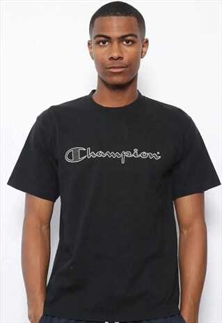 VINTAGE CHAMPION PRINT LOGO T-SHIRT BLACK