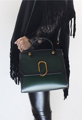 STREET STYLE LEATHER SHOULDER BAG TOTE BAG GREEN