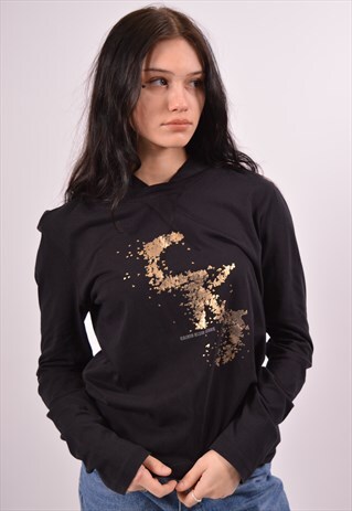 VINTAGE CALVIN KLEIN HODDED TOP LONG SLEEVE BLACK