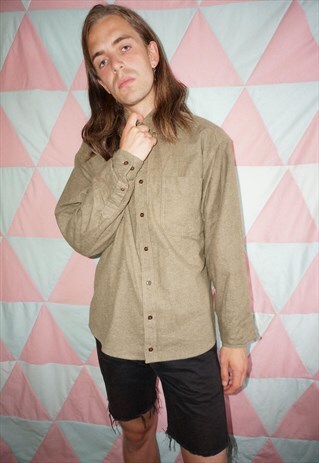VINTAGE 90S KHAKI SOFT COTTON LONG SLEEVE SHIRT