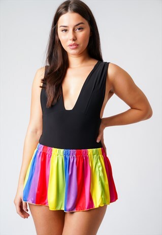 MULTICOLOUR HIGH WAIST FLARE MINI SKIRT
