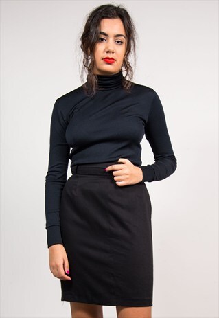 70'S VINTAGE BLACK ROLL NECK LYCRA TOP