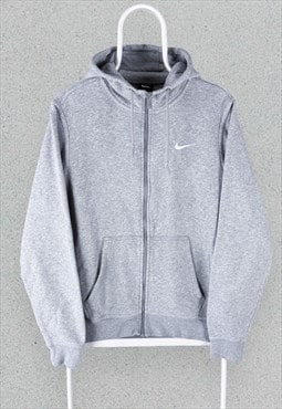 Nike Grey Hoodie Full Zip Up Embroidered Swoosh Mens Medium