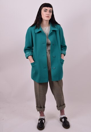 VINTAGE 80'S SPRING GREEN WOOL GRANNY COAT SIZE 8 10 12