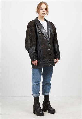 VINTAGE BLACK BROWN LEATHER JACKET