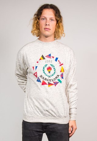 VINTAGE 90'S GREY BARCELONA OLYMPICS SWEATSHIRT JUMPER