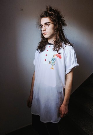VINTAGE 3/4 LONG VICTORIAN CHARACTER PATTERNED SHIRT