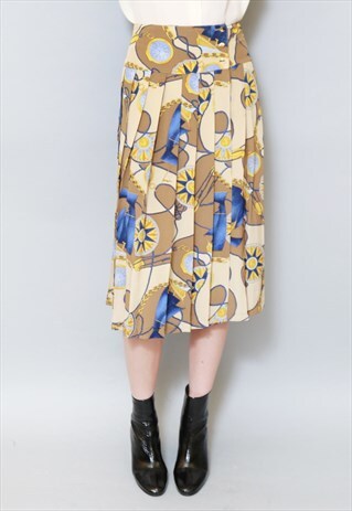 VINTAGE 1980'S PLEATED NAUTICAL CHAIN SILK MIDI SKIRT
