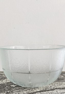 Vintage 80s CHECK textured frosted glass bowl