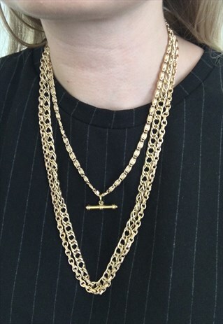 1990'S GOLD PLATED TRIPLE CHAIN NECKLACE WITH T BAR SET