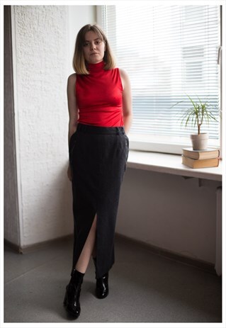 VINTAGE 80'S GREY WOOL HIGH WAISTED SKIRT