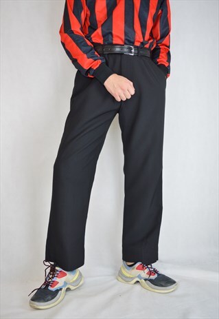 VINTAGE BLACK STRAIGHT 80'S CLASSIC SUIT TROUSERS