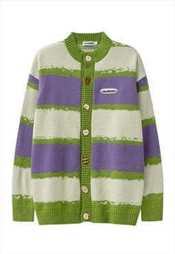 Stripe cardigan zebra jumper Korean knitted top in green