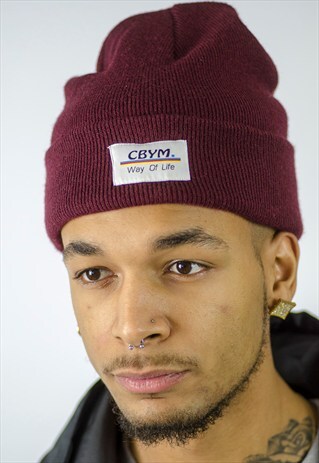 BURGUNDY BEANIE WITH CBYM WHITE WOVEN PATCH