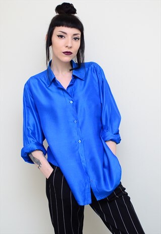 VINTAGE 90'S GENUINE SILK BLUE OVERSIZED SHIRT