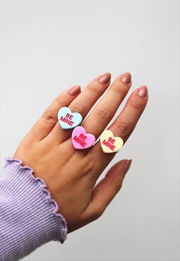Yellow BE MINE Love Heart Sweetie Silver Adjustable Ring