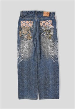 Vintage Japanese Embroidered Denim Jeans in Blue