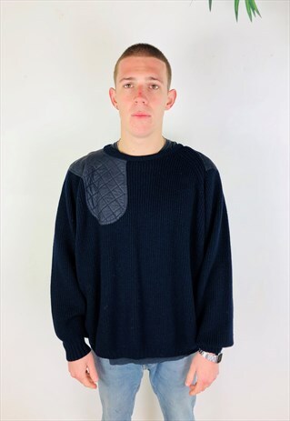 NAVY BLUE BURBERRY WOOL JUMPER