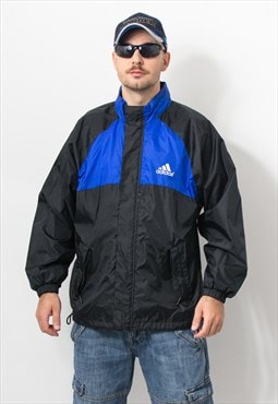 Adidas windbreaker vintage jacket in black blue men size L