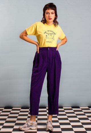 80'S VINTAGE HIGH WAISTED 'MOM' TROUSERS IN DARK PURPLE