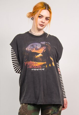 HARLEY-DAVIDSON VINTAGE 90'S GREY EAGLE SLEEVELESS T-SHIRT
